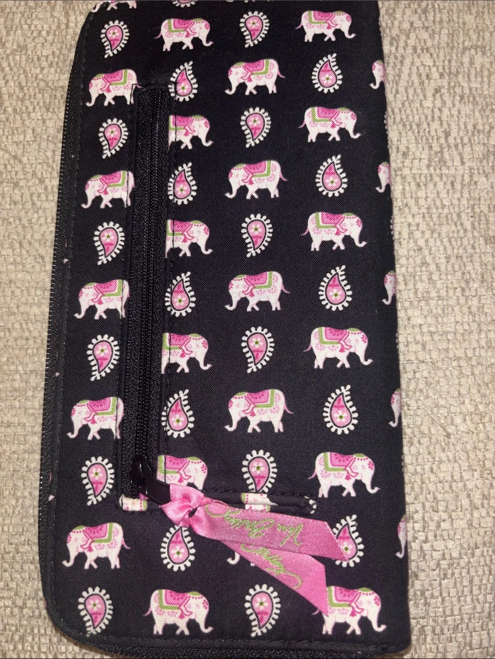 Vera Bradley Black Wallet/Travel Organizer Pink & Green Elephant Paisley Print - Picture 3 of 6